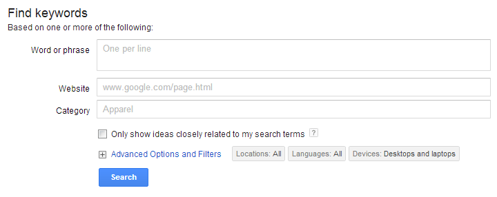 Google find keywords